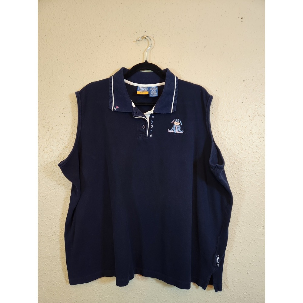Disney Pooh Womens 26/28W Navy Blue Sleeveless Polo Eeyore Embroidered Top